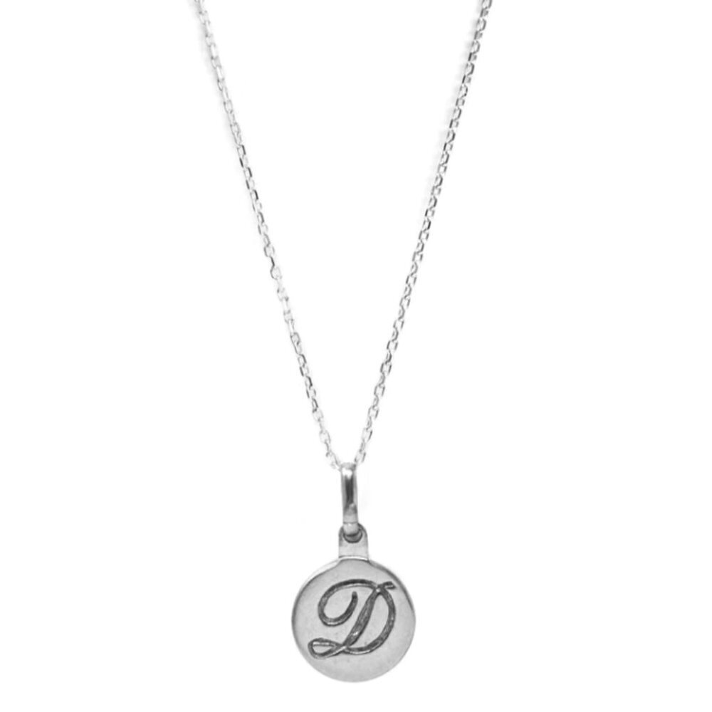 Anzie Mini Engraved D Initial Disk Pendant Necklace